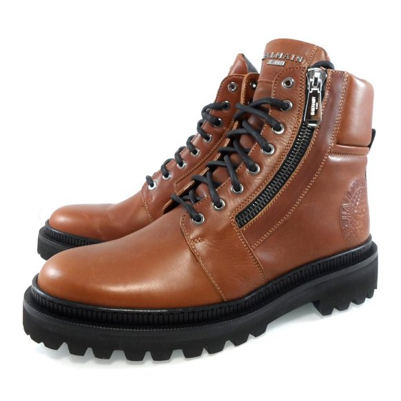 NIB$1450 BALMAIN RANGER EMBOSSED LOGO LEATHER COMBAT DUAL ZIPPERS BOOTS 43 10 - Picture 5 of 16